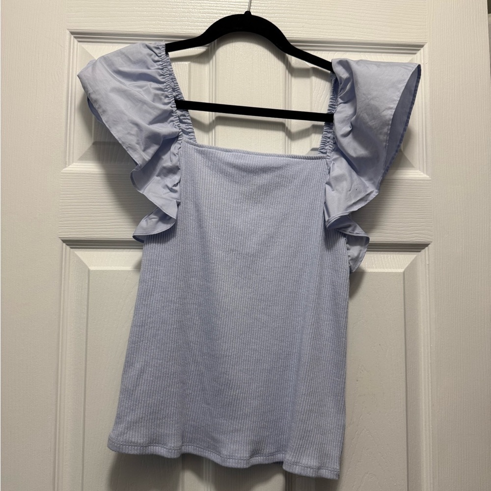 A New Day Light Blue Ribbed Blouse Size Medium